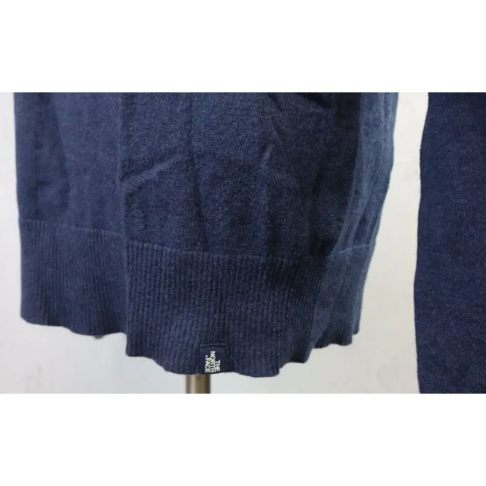Mens The North Face V Neck Blue Sweater‎ Wool Cotton Blend Size M Long Sleeve
